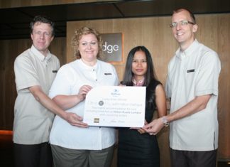 The latest winner of the ‘Dine ‘n’ Fly with Hilton Pattaya’ campaign was Benjaporn Hunt (2nd right), who received return airfares for two and two nights’ accommodation at the Hilton Kuala Lumpur, Malaysia. The Dine & Fly contest, which runs through Oct. 16, rewards Hilton customers who spend at least 3,000 baht in the Pattaya Hilton’s restaurants and spa. Grand prizes include trips to Koh Samui, Malaysia and Paris. (l-r) Michel Scheffers, Director of Operations, Hilton Pattaya, Peta Ruiter, Director of Business Development, Hilton Pattaya, Benjaporn Hunt and Harald Feurstein, GM Hilton Pattaya.